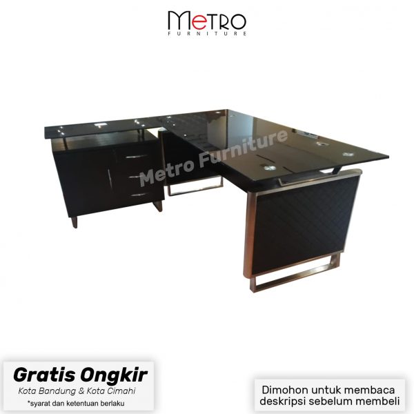 Meja kantor / Meja kerja / Meja L kaca Juliana